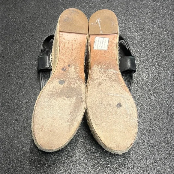 Celine Black Leather Espadrille Wedge Slingbacks - Picture 5 of 7